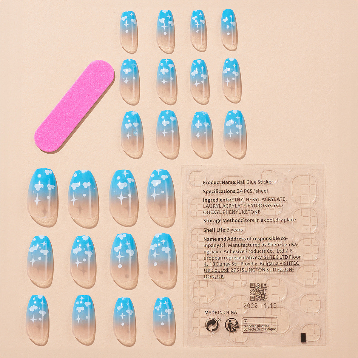 EYESFAV Sky Blue Clouds Nails